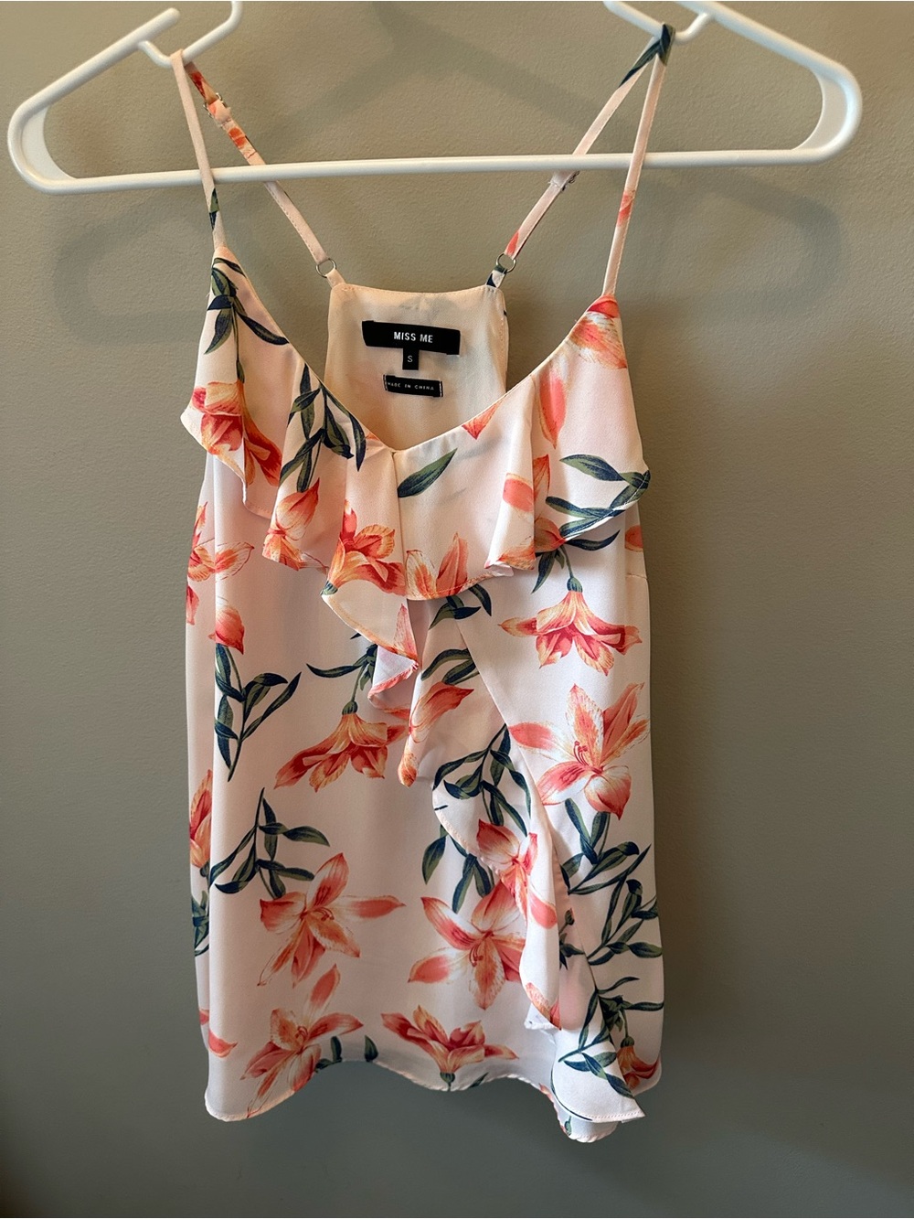 Women’s Miss Me Pink Floral Ruffle Tank Top
